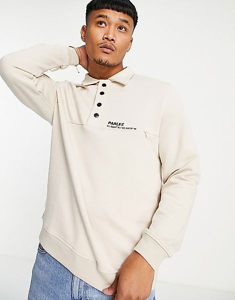 Parlez – Vincent – Sweatshirt in Ecru mit Knopfleiste-Weiß günstig online kaufen