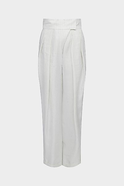 Sommerliche Faltenhose aus Leinenmischgewebe mit feinen Streifen Elfenbein günstig online kaufen