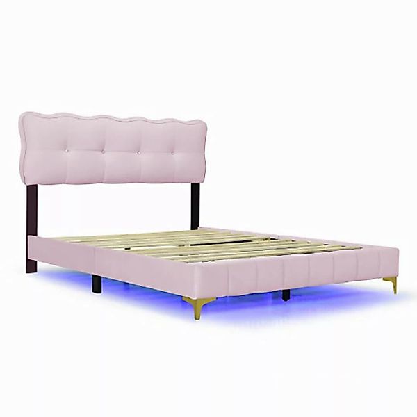 Celya Polsterbett Jugendbett, Doppelbett mit LED-Leuchten, Samtstoff,160 x günstig online kaufen