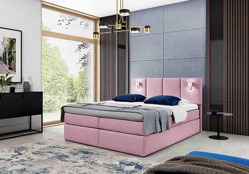 JVmoebel Bett Boxspringbett Schlafzimmer Polster Doppel Hotel Stoff Blau, M günstig online kaufen
