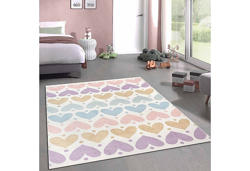 Carpetia Teppich Kinderzimmerteppich mit Pastell-Herzen – gemütlich & pfleg günstig online kaufen
