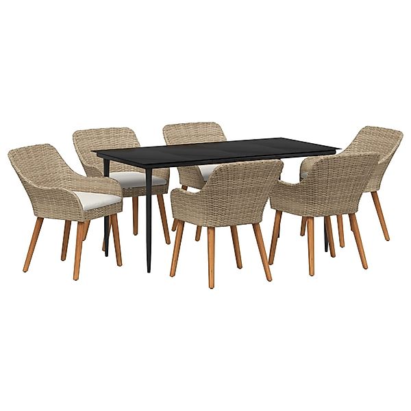 vidaXL 7-Teiliges Garten Esstisch Set Beige Poly Rattan 3261695 günstig online kaufen