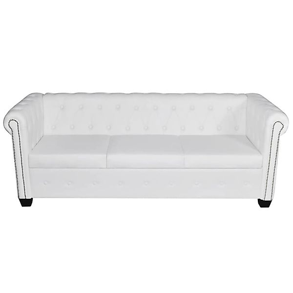 vidaXL Chesterfield-Sofa 3-Sitzer Kunstleder Weiß günstig online kaufen