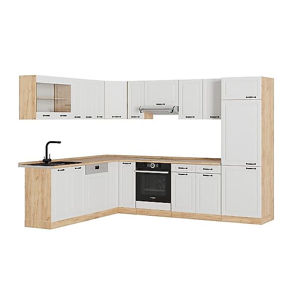 Vicco Winkelküche R-Line, Weiß Landhaus/Goldkraft Eiche, günstig online kaufen
