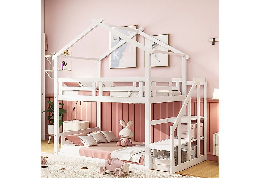 SeedWave Hochbett Hochbett in Hausform mit Treppen, Kinderbett mit stauraum günstig online kaufen