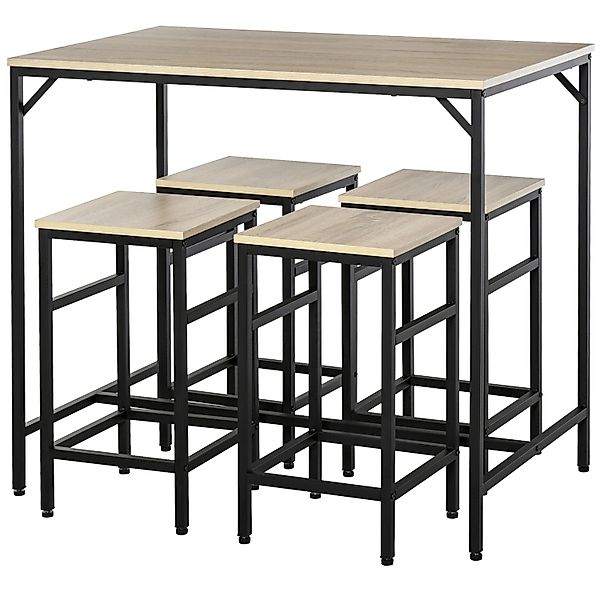 HOMCOM 5-Teiliges Bartisch-Set Eiche Schwarz 100 x 60 x 88 cm günstig online kaufen