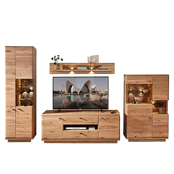 TV Wohnwand modern Holz teilmassiv 204 cm hoch (vierteilig) günstig online kaufen