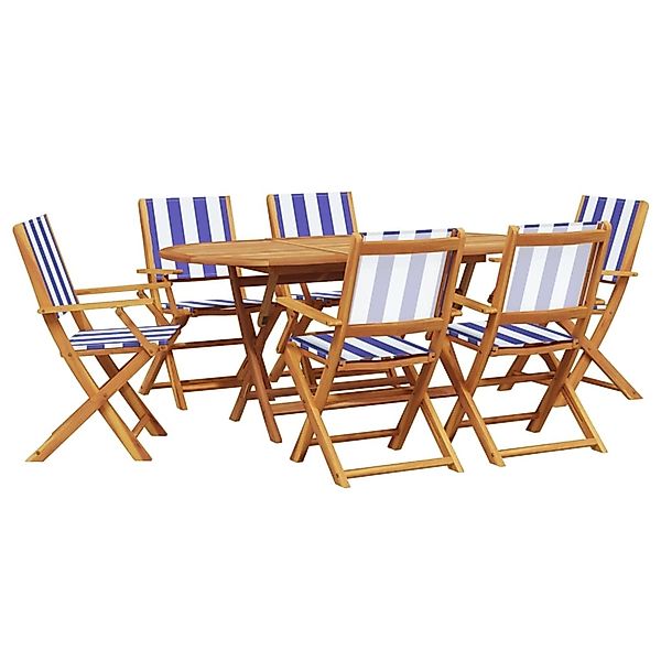 vidaXL 7-Tlg Garten-Essgruppe Stoff und Massivholz Blau und Weiß 3281717 günstig online kaufen