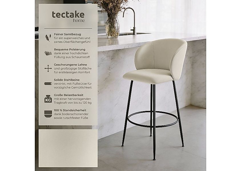 tectake Barhocker Barstuhl Luana, mit Rückenlehne, Samtoptik, 51 x 60 x 106 günstig online kaufen