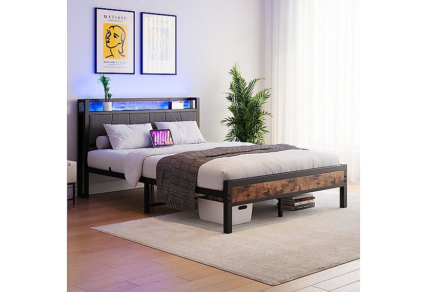 HOMERECOMMEND Metallbett mit 2 USB-Anschlüssen, LED Beleuchtung (1-tlg), Vi günstig online kaufen