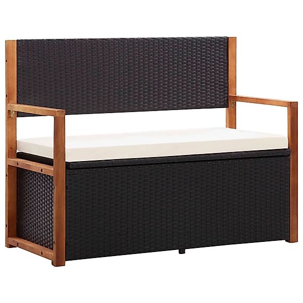 furnicato Bank mit Stauraum 115 cm Poly Rattan Massivholz Akazie Schwarz günstig online kaufen