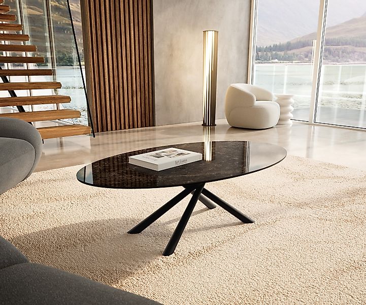 Couchtisch Edge Oval 140x80 cm Keramik Laminam® Emperador Extra Lucidato Du günstig online kaufen
