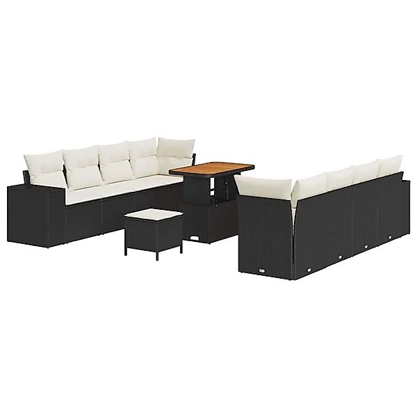 vidaXL Gartensofa-set mit Kissen 11-Tlg Schwarz und Creme Poly-Rattan 33639 günstig online kaufen