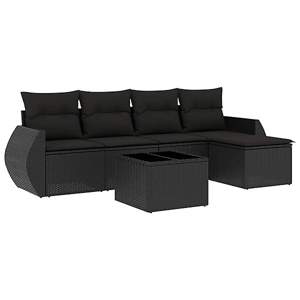vidaXL 6-Tlg Garten-Sofagarnitur mit Kissen Schwarz Poly Rattan 3221294 günstig online kaufen