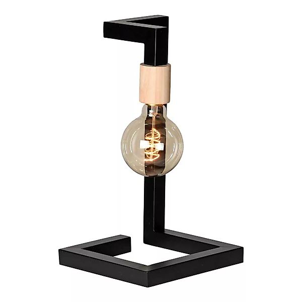 Tischlampe in Schwarz Metall und Massivholz günstig online kaufen
