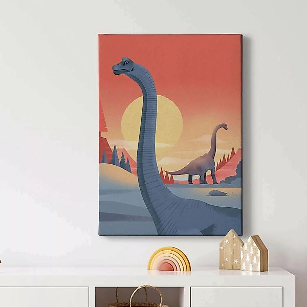 Bricoflor Bild Mit Dinosaurier Kinderzimmer Bild Mit Brachiosaurus Auf Lein günstig online kaufen