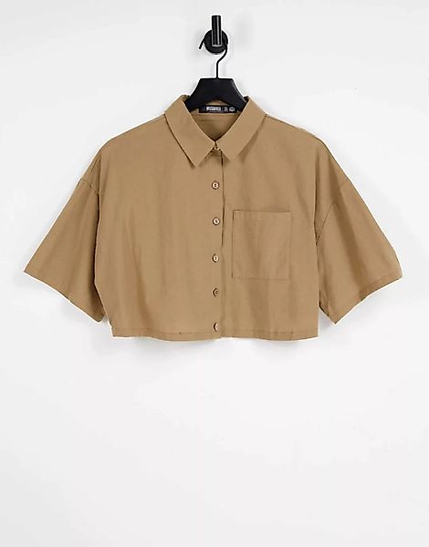 Missguided – Hemd mit kurzer Schnitt im Leinen-Look in Braun günstig online kaufen
