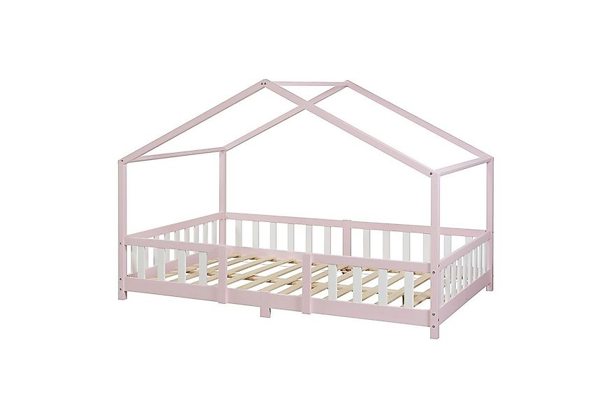 en.casa Kinderbett, »Treviolo« Haus-Optik Montessori 120x200 cm Rosa/Weiß günstig online kaufen