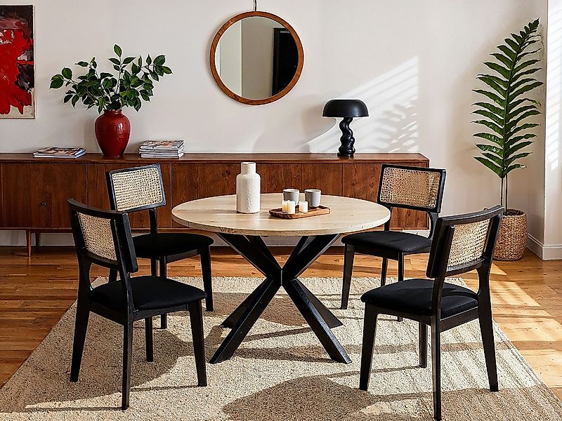 2er-Set Stühle  - Samt - Rattan & Kautschukholz - Schwarz - CALENYA günstig online kaufen