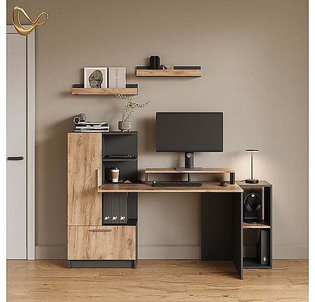 Livinity® Bücherregal Lorena, Anthrazit/Goldkraft Eiche, 60 x 10 cm 2er Set günstig online kaufen