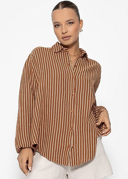 SASSYCLASSY Langarmbluse Oversize Musselin Blusenhemd Damen mit Streifen Lo günstig online kaufen