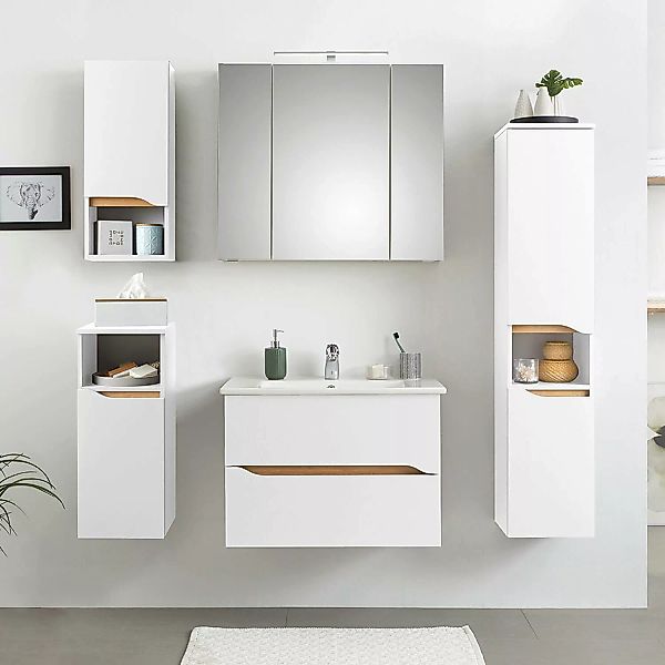 Badezimmer Komplett Set mit Keramik Waschbecken QUEIMADOS-66 in Weiß Glanz günstig online kaufen