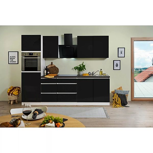Respekta Küchenzeile GLRP270HWS Grifflos 270 cm Schwarz Hochglanz-Weiß günstig online kaufen