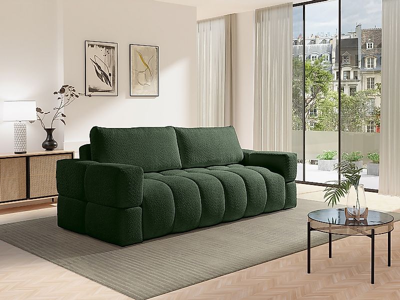 Sofa 3-Sitzer mit Schlaffunktion - Bouclé-Stoff - Grün - ISSORO II günstig online kaufen