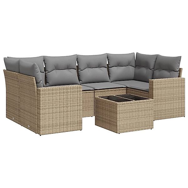 vidaXL 7-Tlg Garten-Sofagarnitur mit Kissen Beige Poly Rattan 3218709 günstig online kaufen