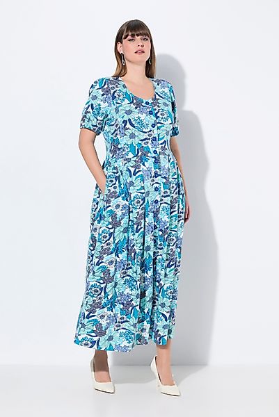 Ulla Popken Dirndl Jersey-Maxikleid Blüten Rundhals günstig online kaufen