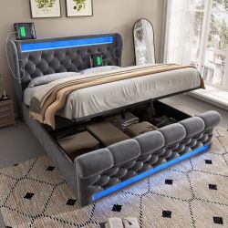 STILVORA Polsterbett 140x200 Doppelbett mit LED,Stauraumkopfteil,USB&TYPE-C günstig online kaufen