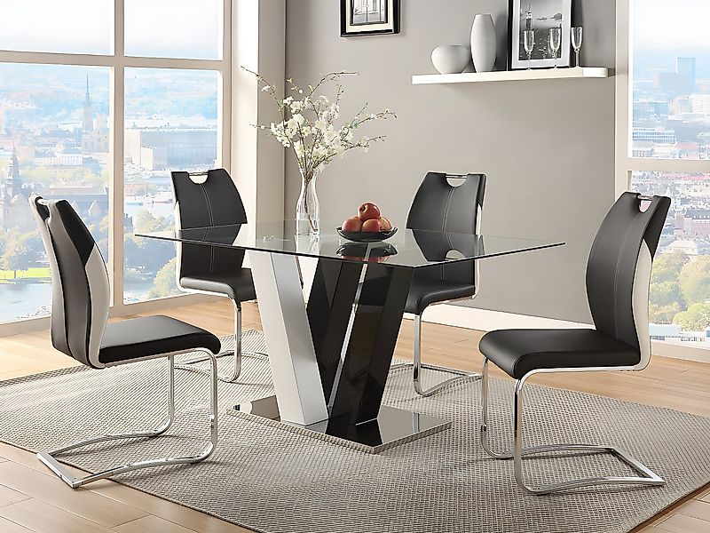 Esstisch - 6 Personen - MDF & Glas - Schwarz & Weiß - WINCH günstig online kaufen