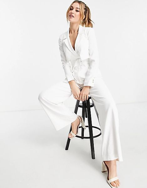 Forever New – Eleganter Blazer-Jumpsuit mit kurzem Schnitt in Creme-Weiß günstig online kaufen