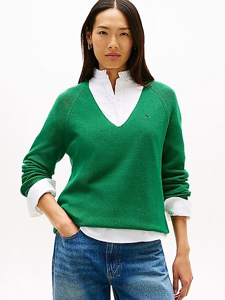 Tommy Hilfiger Strickpullover CO CARDI STITCH V-NK LS mit Logostickerei günstig online kaufen