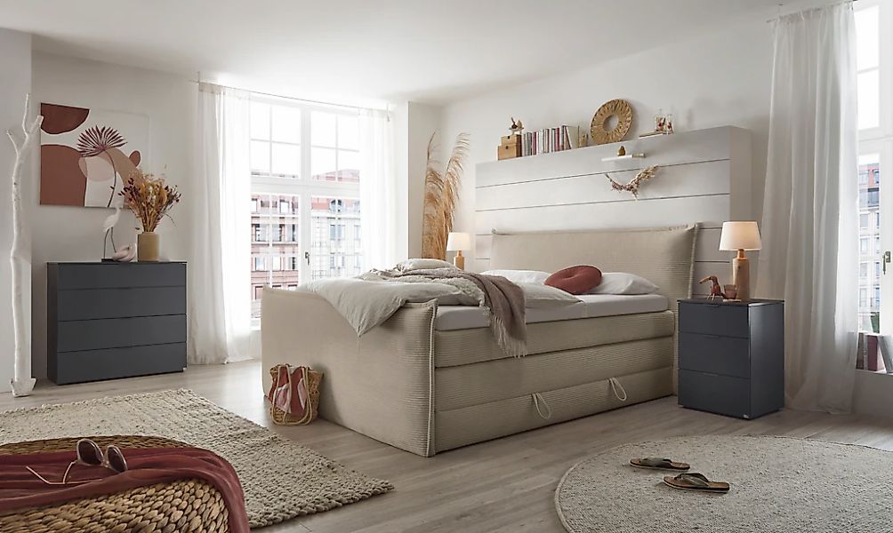 set one by Musterring Boxspringbett "Florida" in modernem Cord-Bezug, mit B günstig online kaufen