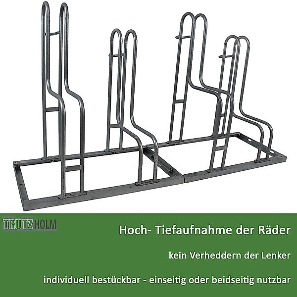 TRUTZHOLM Fahrradständer für 4 Fahrräder Höhenversetzt 140 x 75,5 cm Stahl günstig online kaufen