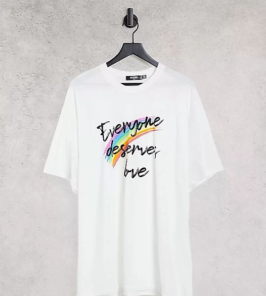 Missguided Plus – T-Shirt in Weiß mit „Everyone Deserves Love“-Schriftzug günstig online kaufen