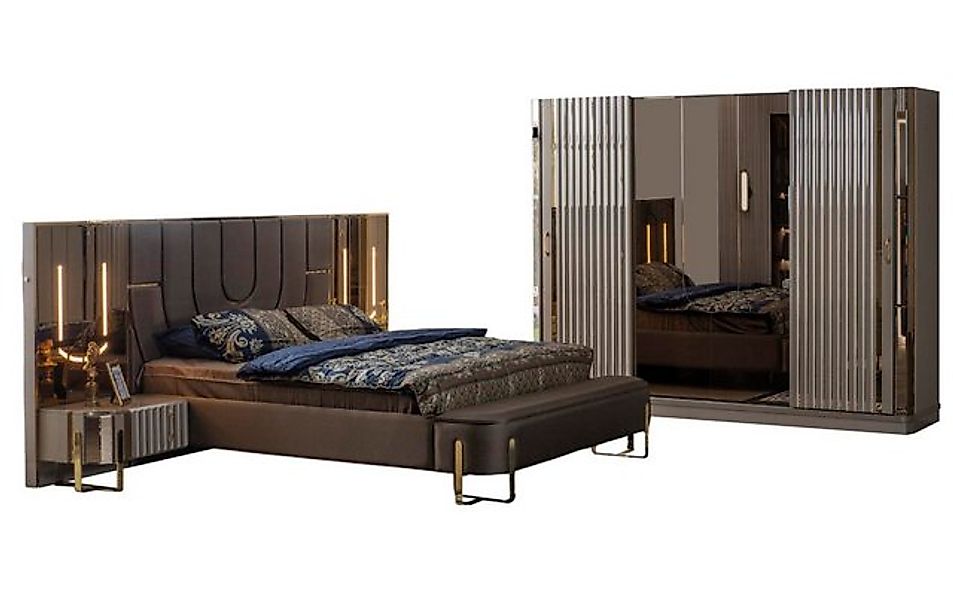 Xlmoebel Bett Schlafzimmer-Set mit Doppelbett in luxuriösem modernem Braun, günstig online kaufen