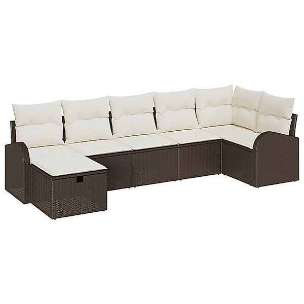 vidaXL Loungesofa 7-teiliges Garten-Sofa-Set mit Kissen Braun Poly-Rattan, günstig online kaufen