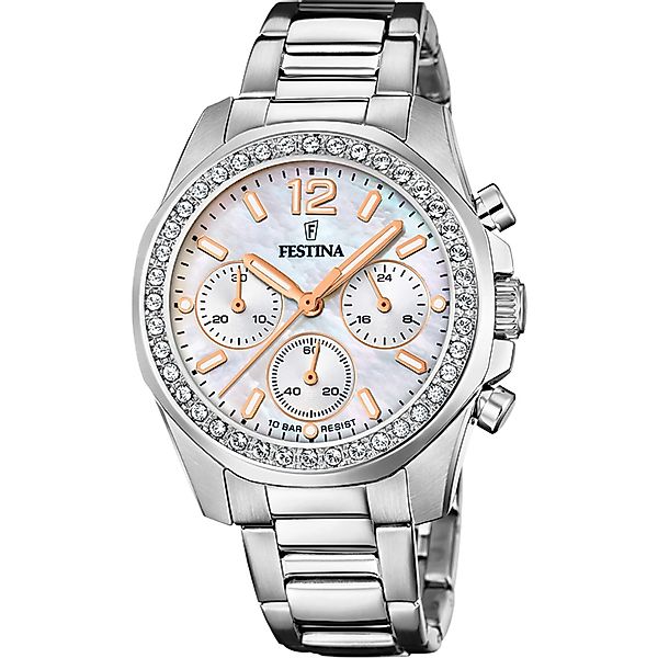 Festina Chronograph Damenuhr F20606-1 Edelstahlband 38,1 günstig online kaufen