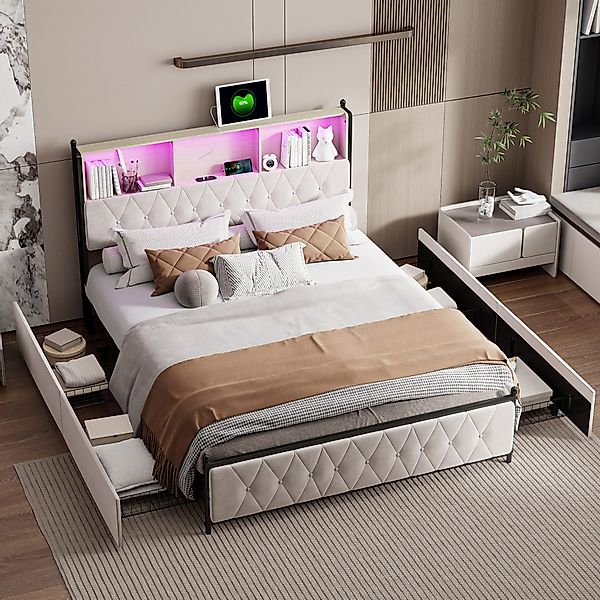 Furnishings Home Polsterbett Stauraumbett Doppelbett LED günstig online kaufen