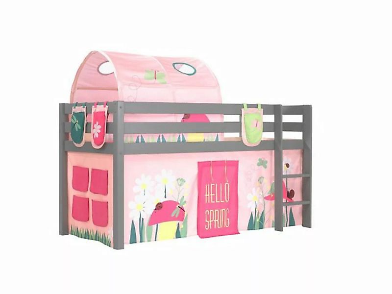 Natur24 Kinderbett Spielbett Pino mit Textilset Kiefer Grau günstig online kaufen