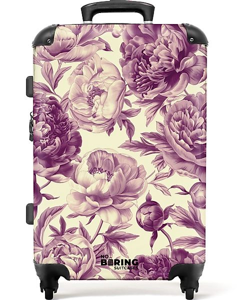 NoBoringSuitcases.com© Hartschalen-Trolley Weiß mit violetten Blüten günstig online kaufen