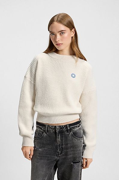 HUGO Blue Strickpullover "Slogery", mit "Happy Hugo" Badge günstig online kaufen