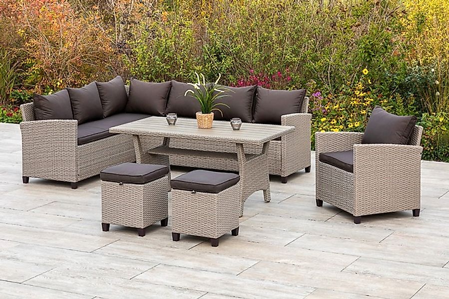 MERXX Garten-Essgruppe »Palma« 1x Eckbank, 1x Sessel, 2x Hocker, 1x Tisch 1 günstig online kaufen