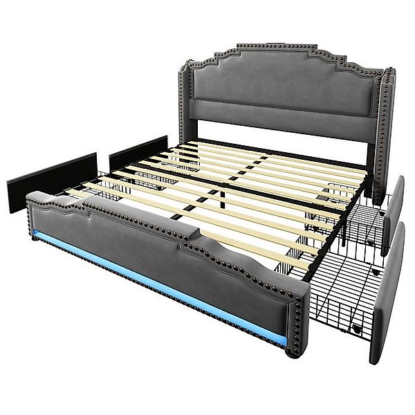 Gotagee Polsterbett Doppelbett 140x200cm Stauraumbett Jugendbett mit LED Sa günstig online kaufen