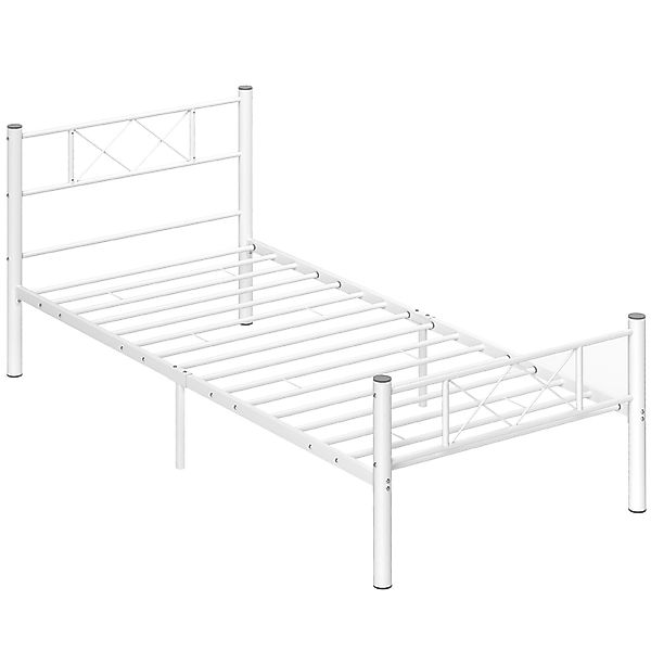 HOMCOM Bettrahmen Einzelbettgestell Stahl Weiß 96L x 208B x 88H cm günstig online kaufen