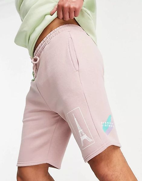 Topman – Shorts in Rosa mit Paris-Print, Kombiteil günstig online kaufen