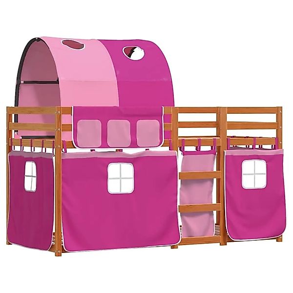 vidaXL Etagenbett mit Vorhängen Rosa 75x190 cm Massivholz Kiefer 3284017 günstig online kaufen