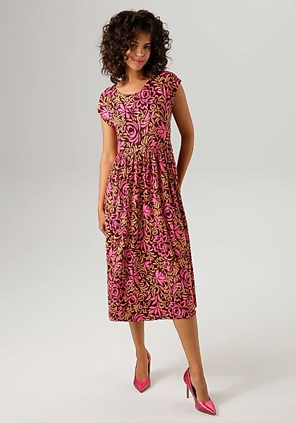 Aniston CASUAL Sommerkleid, mit farbharmonischem, grafischen Rosendruck günstig online kaufen